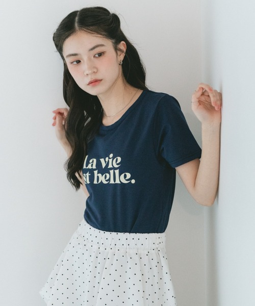VANNIE U(ヴァニーユー)の「コンパクトバイカラーロゴTシャツ(Tシャツ/カットソー・レディース・ブラック/ホワイト/ネイビー・FREE)」の9枚目の写真