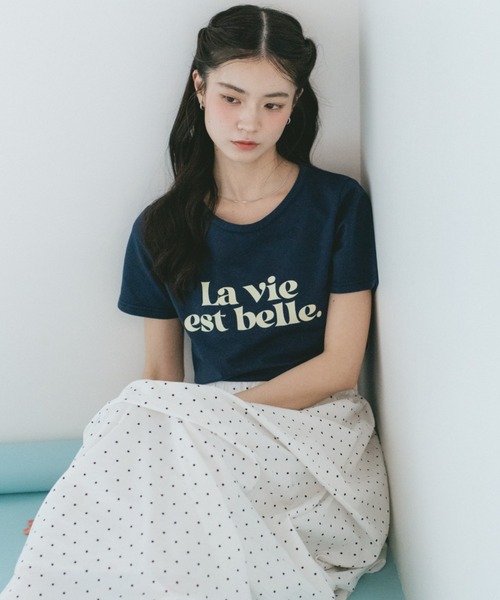 VANNIE U(ヴァニーユー)の「コンパクトバイカラーロゴTシャツ(Tシャツ/カットソー・レディース・ブラック/ホワイト/ネイビー・FREE)」の10枚目の写真