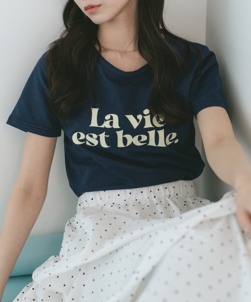 VANNIE U(ヴァニーユー)の「コンパクトバイカラーロゴTシャツ(Tシャツ/カットソー・レディース・ブラック/ホワイト/ネイビー・FREE)」の11枚目の写真