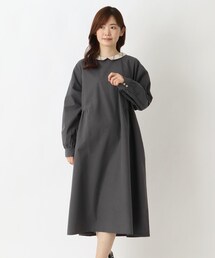綿麻ネック配色フレアワンピース