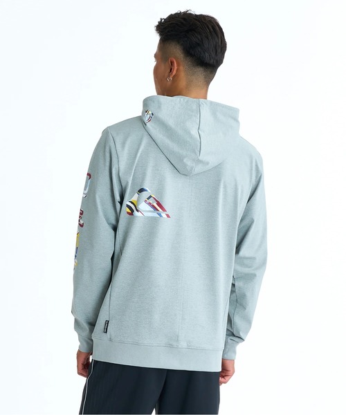 希少XL⭐︎クイックシルバー スノボーウェア マーブル模様ワンポイントロゴ 灰色 QUIKSILVER メンズ OMNI MW ZIP HOODIE 長袖ラッシュガード ハイネック