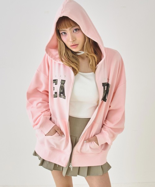 ANAP（アナップ）の「裏毛カモフラワッペン貼り付けWジップスウェットパーカー（パーカー・レディース・ライトグレー/ピンク/ダークグレー・F）」の13枚目の写真