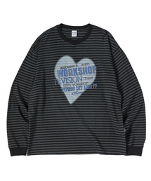 TRAVEL（トラベル）の「スプレーハートストライプロングスリーブブラック（Tシャツ/カットソー）」