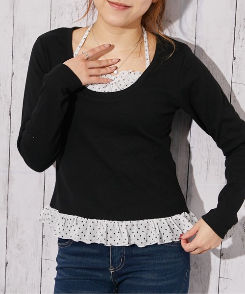GORGE(ゴージ)の「《ドット・レイヤード》カットソー/フェミニン×Y2K/春秋/全2色(Tシャツ/カットソー・レディース・オフホワイト/ブラック・F)」の2枚目の写真