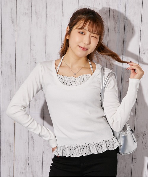 GORGE(ゴージ)の「《ドット・レイヤード》カットソー/フェミニン×Y2K/春秋/全2色(Tシャツ/カットソー・レディース・オフホワイト/ブラック・F)」の4枚目の写真