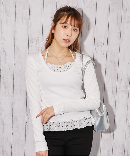 GORGE(ゴージ)の「《ドット・レイヤード》カットソー/フェミニン×Y2K/春秋/全2色(Tシャツ/カットソー・レディース・オフホワイト/ブラック・F)」の5枚目の写真