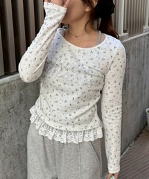 continuer de NICE CLAUP | 【トレンドライク】キラロゴ裾レーステレコトップス(Tシャツ/カットソー)