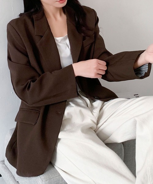LOWO(ロワ)の「テーラードジャケット オフィス フォーマル カジュアル 袖折り返し配色(テーラードジャケット・レディース・ブラック/グレー/ネイビー/ブラウン・L/M)」の15枚目の写真