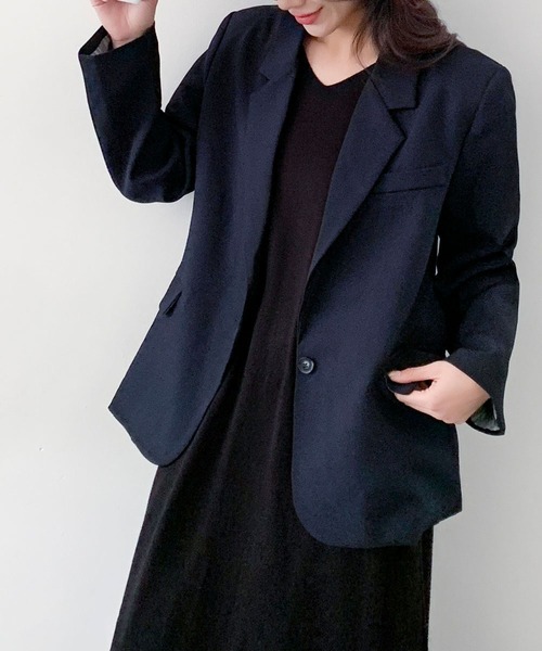 LOWO(ロワ)の「テーラードジャケット オフィス フォーマル カジュアル 袖折り返し配色(テーラードジャケット・レディース・ブラック/グレー/ネイビー/ブラウン・L/M)」の17枚目の写真
