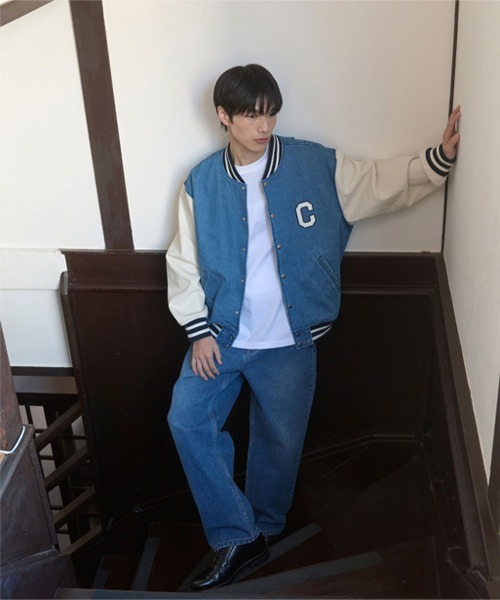 COVERNAT（カバーナット）の「[SOOBIN着用] RING-SPUN C LOGO DENIM VARSITY（スタジャン・メンズ・ブラック/ブルー・X-LARGE/LARGE/MEDIUM/SMALL）」の6枚目の写真