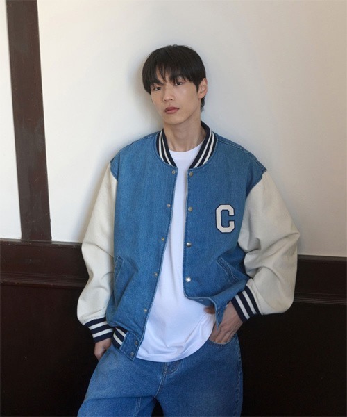 COVERNAT（カバーナット）の「[SOOBIN着用] RING-SPUN C LOGO DENIM VARSITY（スタジャン・メンズ・ブラック/ブルー・X-LARGE/LARGE/MEDIUM/SMALL）」の7枚目の写真