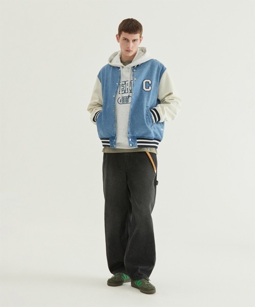 COVERNAT（カバーナット）の「[SOOBIN着用] RING-SPUN C LOGO DENIM VARSITY（スタジャン・メンズ・ブラック/ブルー・X-LARGE/LARGE/MEDIUM/SMALL）」の3枚目の写真