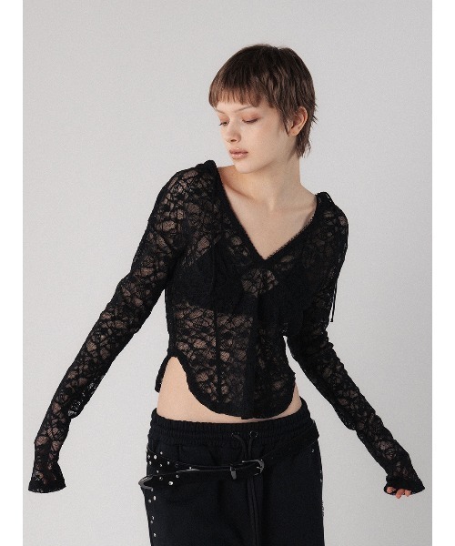 ELCHELE（エルチェレ）の「LACE HOODIE TOP（その他トップス・レディース・オフホワイト/カーキ/ベージュ/ブラック・FREE）」の5枚目の写真