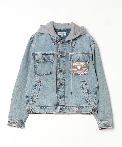 GUESS JEANS（ゲスジーンズ）の「GUESS JEANS Cropped Trucker Jacket デニムジャケット（デニムジャケット・メンズ・ライトインディゴブルー・SMALL/LARGE/MEDIUM/X-LARGE）」の2枚目の写真