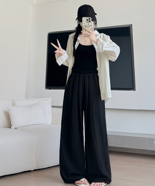 Miniministore(ミニミニストア)の「ワイドパンツ ハイウエスト レディース(スラックス・レディース・ブラック/アイボリー/ブルーグレー/クリーム/ピンク・L/XL/M)」の17枚目の写真