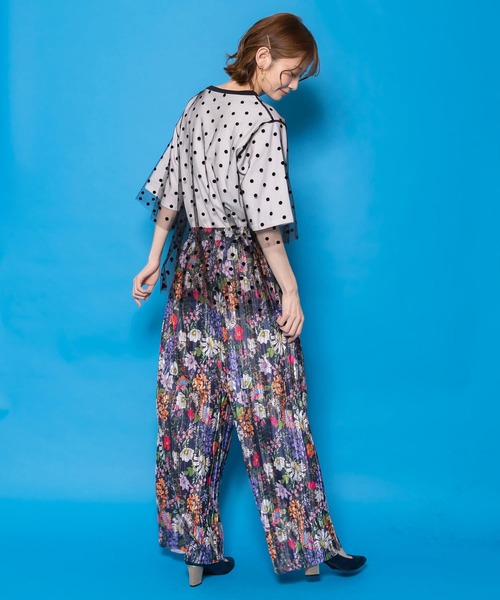 ScoLar（スカラー）の「161656：花ネコ柄ランダムプリーツパンツ（その他パンツ・レディース・ネイビー/ブラック・M）」の15枚目の写真