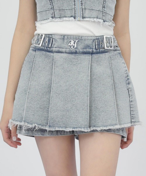 ANAP GｉRL（アナップガール）の「ダメージ プリーツ スカパン【別売りセットアップ】（スカート・キッズ・ブルー/ブラック/カーキ・S/M/XS）」の3枚目の写真