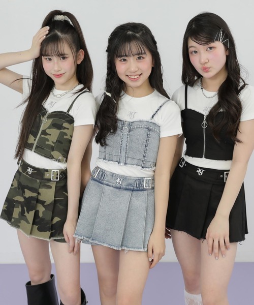 ANAP GｉRL（アナップガール）の「ダメージ プリーツ スカパン【別売りセットアップ】（スカート・キッズ・ブルー/ブラック/カーキ・S/M/XS）」の4枚目の写真