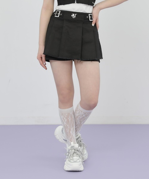 ANAP GｉRL（アナップガール）の「ダメージ プリーツ スカパン【別売りセットアップ】（スカート・キッズ・ブルー/ブラック/カーキ・S/M/XS）」の9枚目の写真