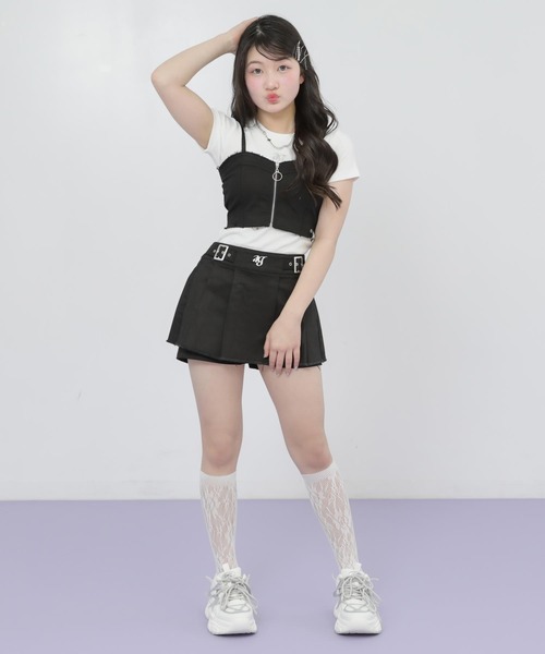 ANAP GｉRL（アナップガール）の「ダメージ プリーツ スカパン【別売りセットアップ】（スカート・キッズ・ブルー/ブラック/カーキ・S/M/XS）」の10枚目の写真