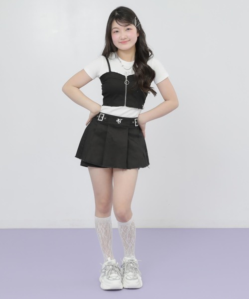 ANAP GｉRL（アナップガール）の「ダメージ プリーツ スカパン【別売りセットアップ】（スカート・キッズ・ブルー/ブラック/カーキ・S/M/XS）」の11枚目の写真