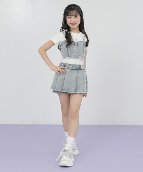 ANAP GｉRL（アナップガール）の「ダメージ プリーツ スカパン【別売りセットアップ】（スカート・キッズ・ブルー/ブラック/カーキ・S/M/XS）」の21枚目の写真