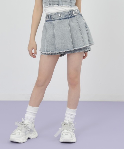 ANAP GｉRL（アナップガール）の「ダメージ プリーツ スカパン【別売りセットアップ】（スカート・キッズ・ブルー/ブラック/カーキ・S/M/XS）」の18枚目の写真