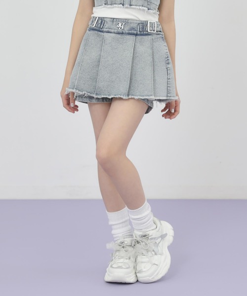 ANAP GｉRL（アナップガール）の「ダメージ プリーツ スカパン【別売りセットアップ】（スカート・キッズ・ブルー/ブラック/カーキ・S/M/XS）」の19枚目の写真