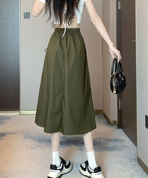 mielu（ミエル）の「ポケットギャザーリボンフレアスカート（スカート・レディース・ホワイト/ブラック/カーキ・LARGE/MEDIUM）」の11枚目の写真
