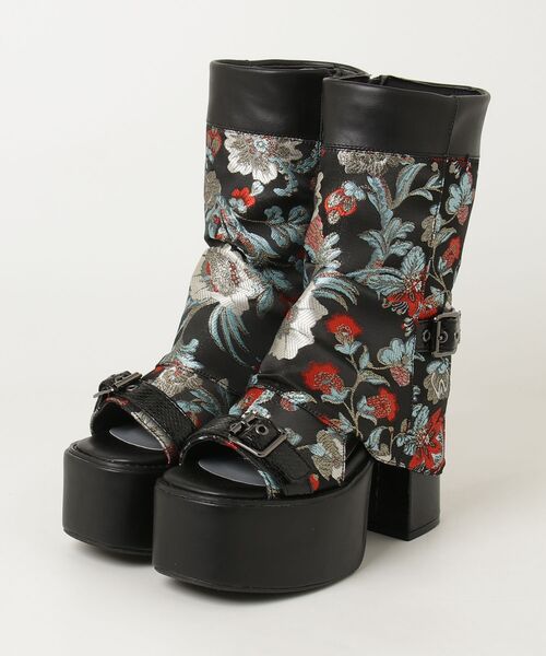 YOSUKE（ヨースケ）の「ヨースケYOSUKEウィメンズ厚底オープントゥチャンキーヒールレッグカバーブーツサンダル2820062（サンダル・レディース・ブラック/ホワイト/ダークグレー/ブラック×レッド・S/LL/L/M）」の3枚目の写真