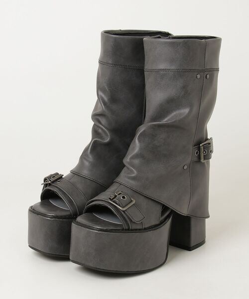 YOSUKE（ヨースケ）の「ヨースケYOSUKEウィメンズ厚底オープントゥチャンキーヒールレッグカバーブーツサンダル2820062（サンダル・レディース・ブラック/ホワイト/ダークグレー/ブラック×レッド・S/LL/L/M）」の4枚目の写真