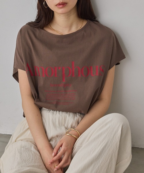 hunch(ハンチ)の「前後2WAY フレンチオーバーロゴTシャツ(Tシャツ/カットソー・レディース・イエロー/チャコール/オフホワイト/ブラウン・FREE)」の1枚目の写真