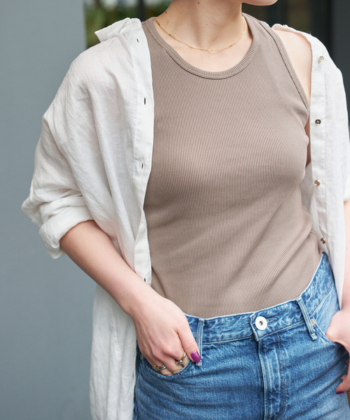 Spick & Span（スピックアンドスパン）の「カップ付きT/Cアメスリタンク（タンクトップ・レディース・ホワイト系その他/ブラウン/モカ/アイボリー/チャコールグレー・36/38）」の5枚目の写真