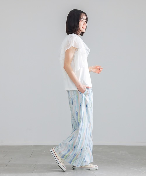 n'OrLABEL(ノアールレーベル)の「【接触冷感】水彩プリントワイドパンツ(その他パンツ・レディース・ライトブルー/ネイビー・2/1)」の8枚目の写真