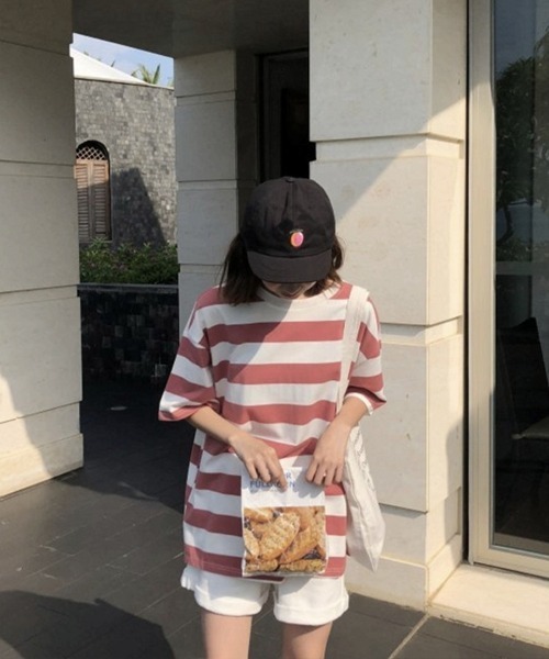SallyLunn(サリーラン)の「ベーシックボーダー ビッグTシャツ(Tシャツ/カットソー・レディース・グリーン/ピンク・LARGE/MEDIUM)」の4枚目の写真
