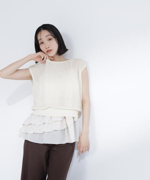 NATURAL BEAUTY BASIC(ナチュラルビューティーベーシック)の「ニットセットティアードキャミ(ニット/セーター・レディース・ブラウン/ブルー/オフホワイト・フリ-)」の8枚目の写真