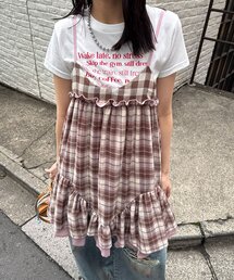 レトロチェックギャザーチュニックキャミワンピース