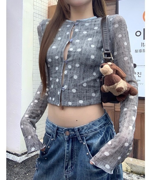 SHEENA(シーナ)の「ドット柄サマーカーディガン(カーディガン/ボレロ・レディース・グレー・M)」の3枚目の写真