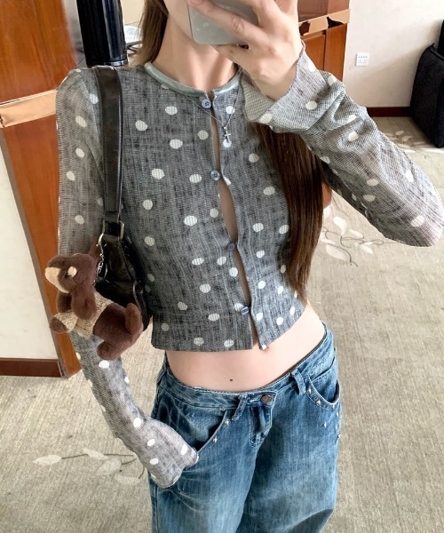 SHEENA(シーナ)の「ドット柄サマーカーディガン(カーディガン/ボレロ・レディース・グレー・M)」の7枚目の写真