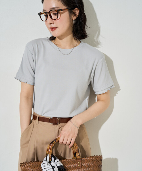 FREAK'S STORE(フリークスストア)の「限定展開 <抗菌防臭・接触冷感>MINT(ミント) テレコ メロー 半袖 Tシャツ(Tシャツ/カットソー・レディース・ネイビー/オレンジ/モカ/ライトグレー/ナチュラル/ブラック・フリ-)」の11枚目の写真