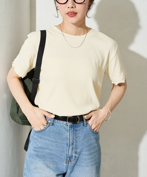 FREAK'S STORE(フリークスストア)の「限定展開 <抗菌防臭・接触冷感>MINT(ミント) テレコ メロー 半袖 Tシャツ(Tシャツ/カットソー・レディース・ネイビー/オレンジ/モカ/ライトグレー/ナチュラル/ブラック・フリ-)」の21枚目の写真