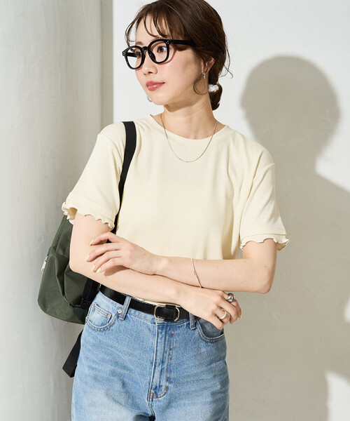 FREAK'S STORE(フリークスストア)の「限定展開 <抗菌防臭・接触冷感>MINT(ミント) テレコ メロー 半袖 Tシャツ(Tシャツ/カットソー・レディース・ネイビー/オレンジ/モカ/ライトグレー/ナチュラル/ブラック・フリ-)」の5枚目の写真