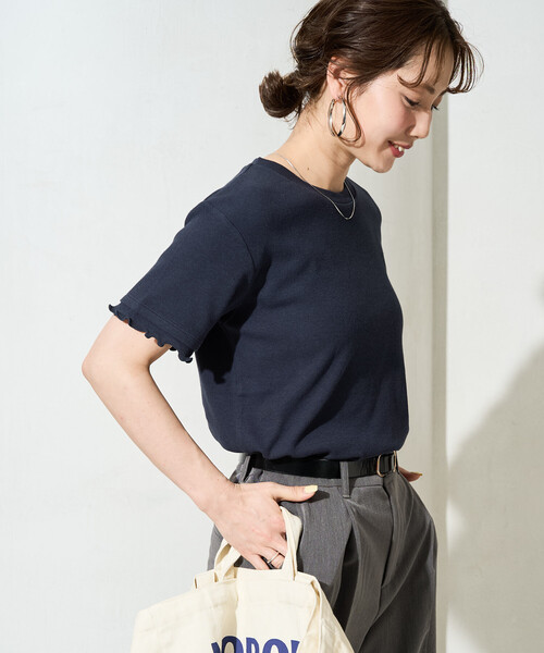 FREAK'S STORE(フリークスストア)の「限定展開 <抗菌防臭・接触冷感>MINT(ミント) テレコ メロー 半袖 Tシャツ(Tシャツ/カットソー・レディース・ネイビー/オレンジ/モカ/ライトグレー/ナチュラル/ブラック・フリ-)」の1枚目の写真
