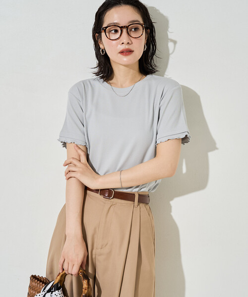 FREAK'S STORE(フリークスストア)の「限定展開 <抗菌防臭・接触冷感>MINT(ミント) テレコ メロー 半袖 Tシャツ(Tシャツ/カットソー・レディース・ネイビー/オレンジ/モカ/ライトグレー/ナチュラル/ブラック・フリ-)」の3枚目の写真