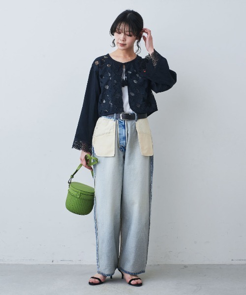 mensha!(メンシャ)の「mensha! ヴィンテージライクなレース&ガーゼボレロカーディガン(カーディガン/ボレロ・レディース・カーキ/ホワイト/ブラック・M/L/LL)」の7枚目の写真