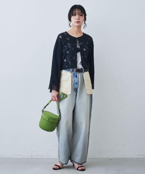 mensha!(メンシャ)の「mensha! ヴィンテージライクなレース&ガーゼボレロカーディガン(カーディガン/ボレロ・レディース・カーキ/ホワイト/ブラック・M/L/LL)」の8枚目の写真