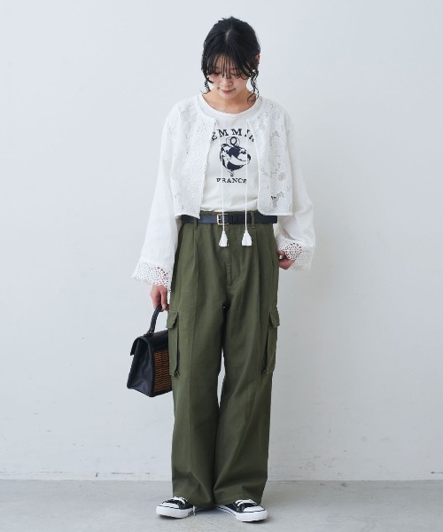 mensha!(メンシャ)の「mensha! ヴィンテージライクなレース&ガーゼボレロカーディガン(カーディガン/ボレロ・レディース・カーキ/ホワイト/ブラック・M/L/LL)」の9枚目の写真