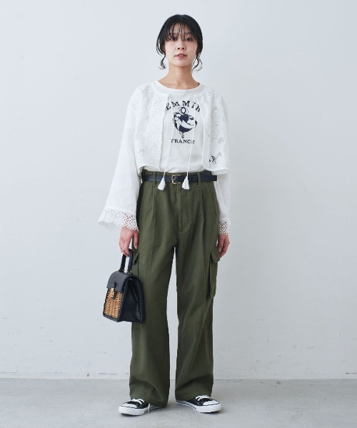 mensha!(メンシャ)の「mensha! ヴィンテージライクなレース&ガーゼボレロカーディガン(カーディガン/ボレロ・レディース・カーキ/ホワイト/ブラック・M/L/LL)」の10枚目の写真