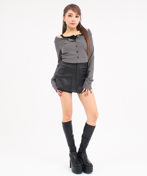ANAP(アナップ)の「キャミレイヤード クロップド トップス(Tシャツ/カットソー・レディース・ブラック/ホワイト/グレー・F)」の22枚目の写真