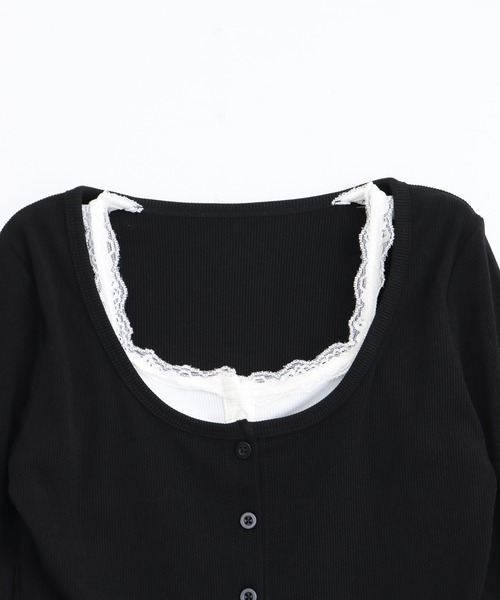 ANAP(アナップ)の「キャミレイヤード クロップド トップス(Tシャツ/カットソー・レディース・ブラック/ホワイト/グレー・F)」の14枚目の写真